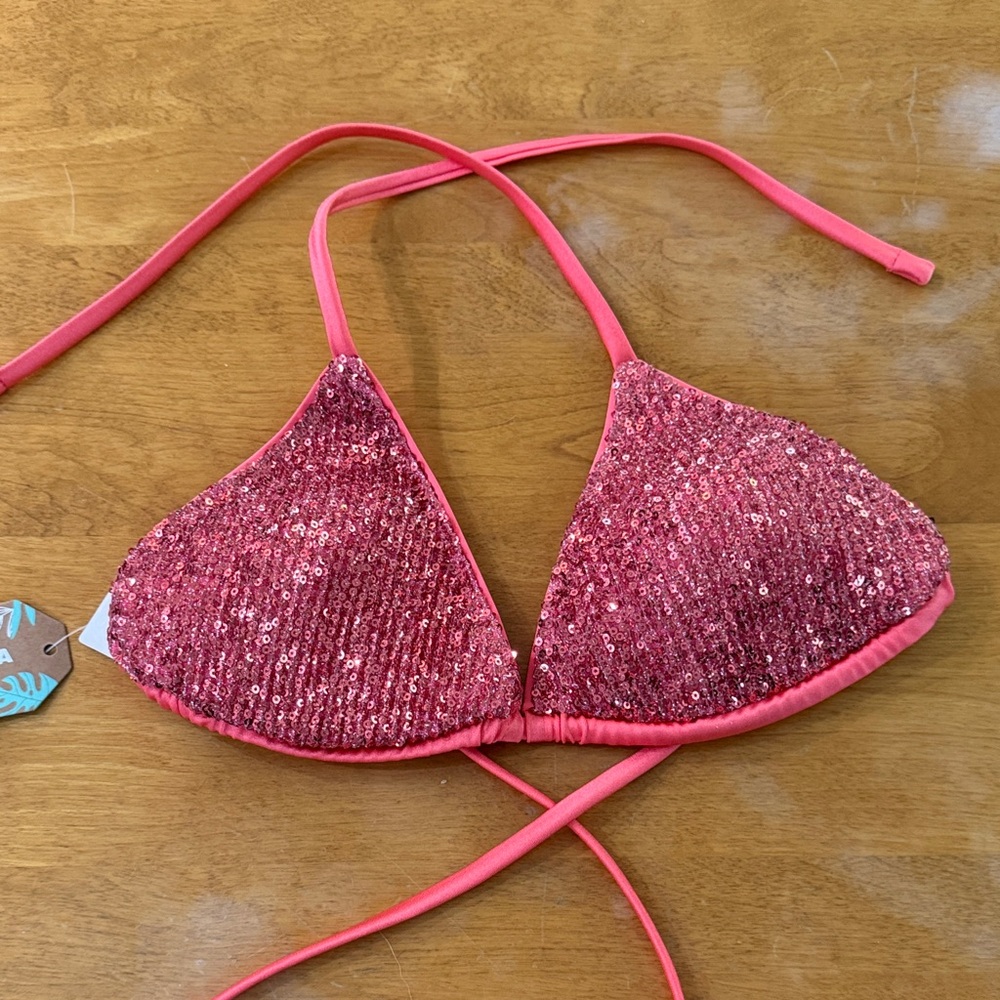 Sequin Pink Bikini Top